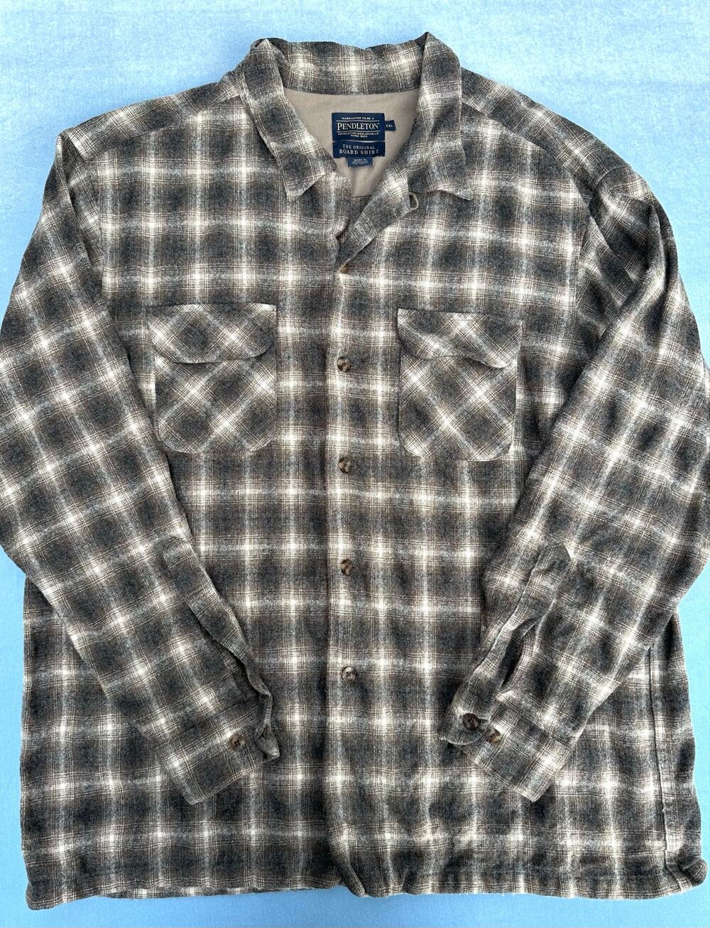 Pendleton The Original Board Shirt XXL Grey Plaid Ombre Wool Loop Collar Mens
